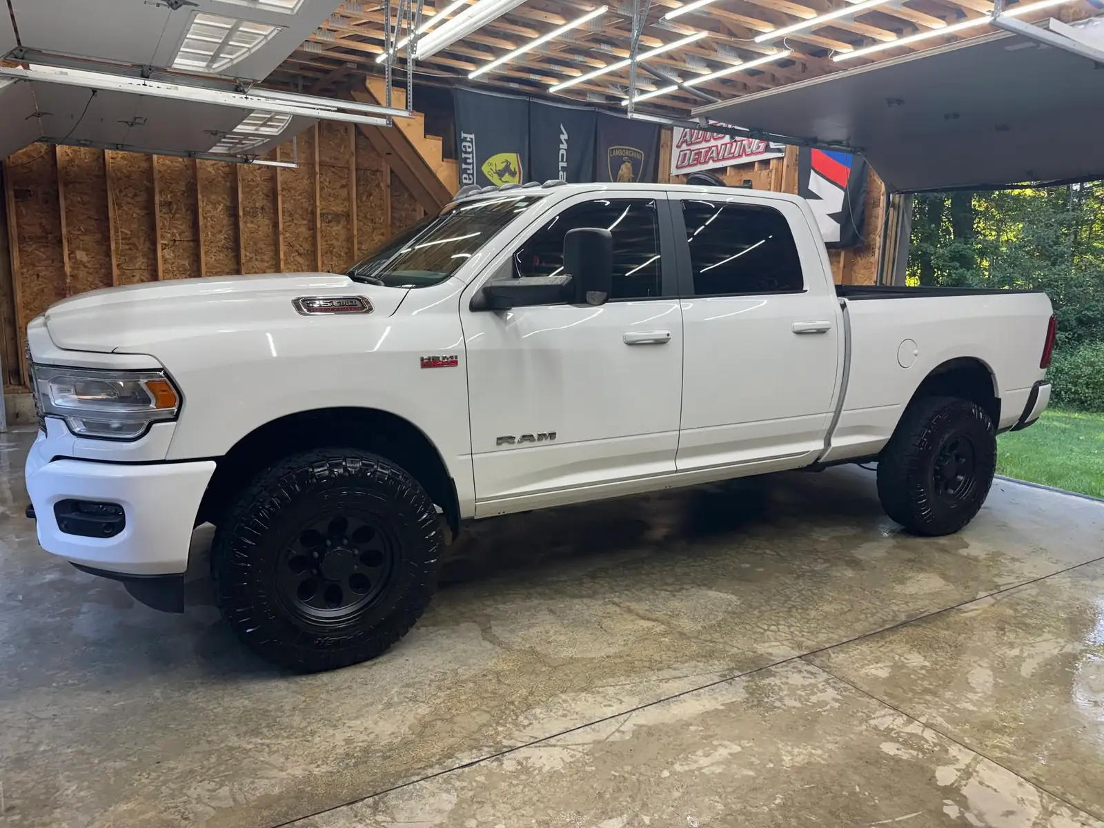 White Ram 2500 after the detail, in Jason's shop